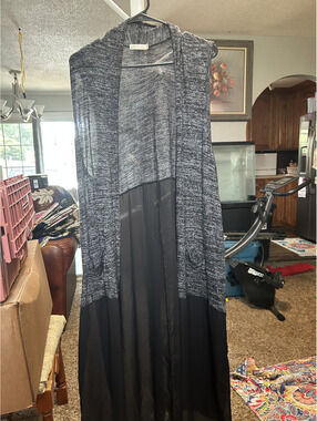 Pebble and Stone Women's 2X Open Front Cardigan Vest with Sheer Bottom